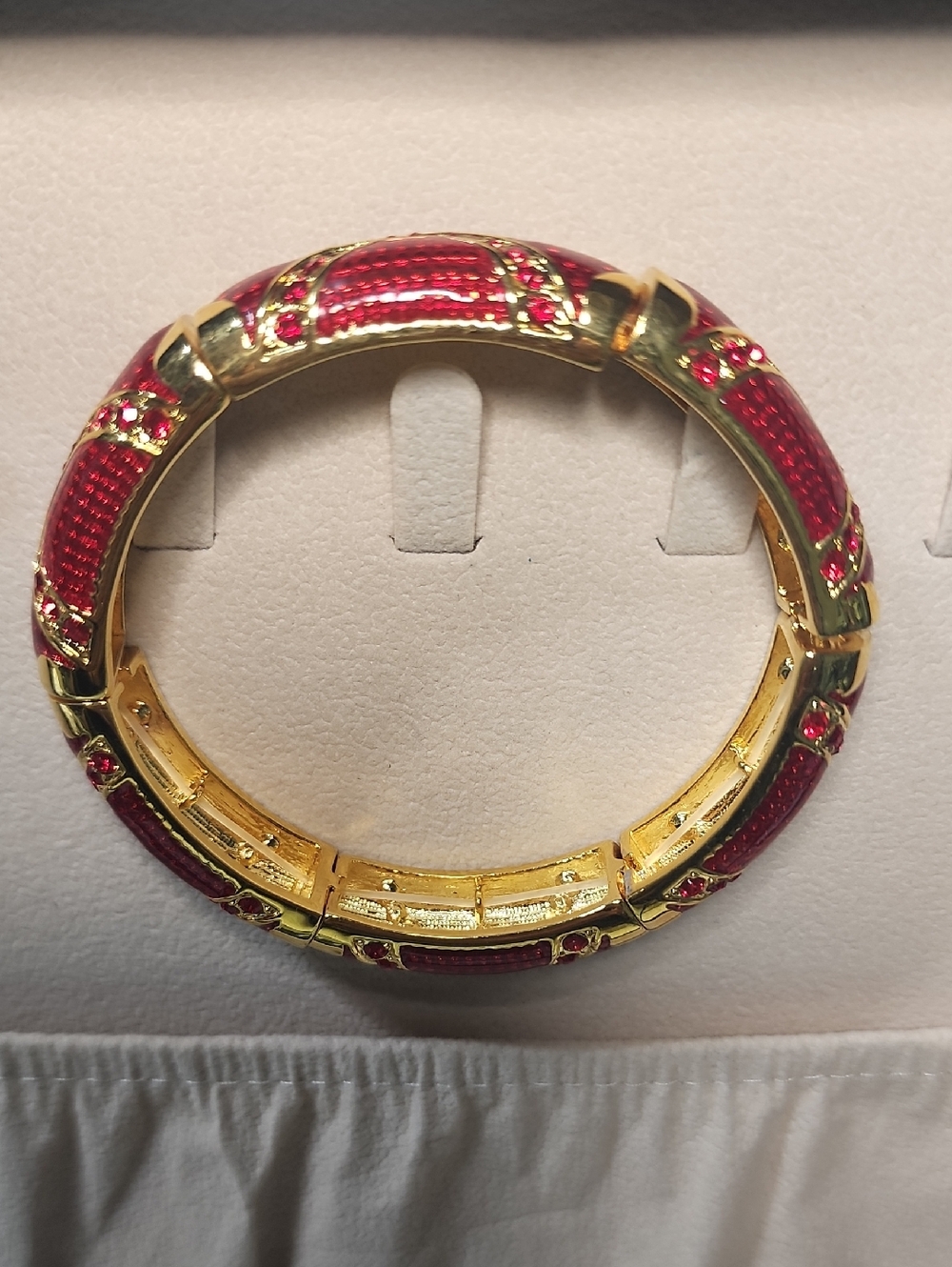 Joan Rivers Gold-Tone Red Enamel Hinged Bangle with Red Crystals